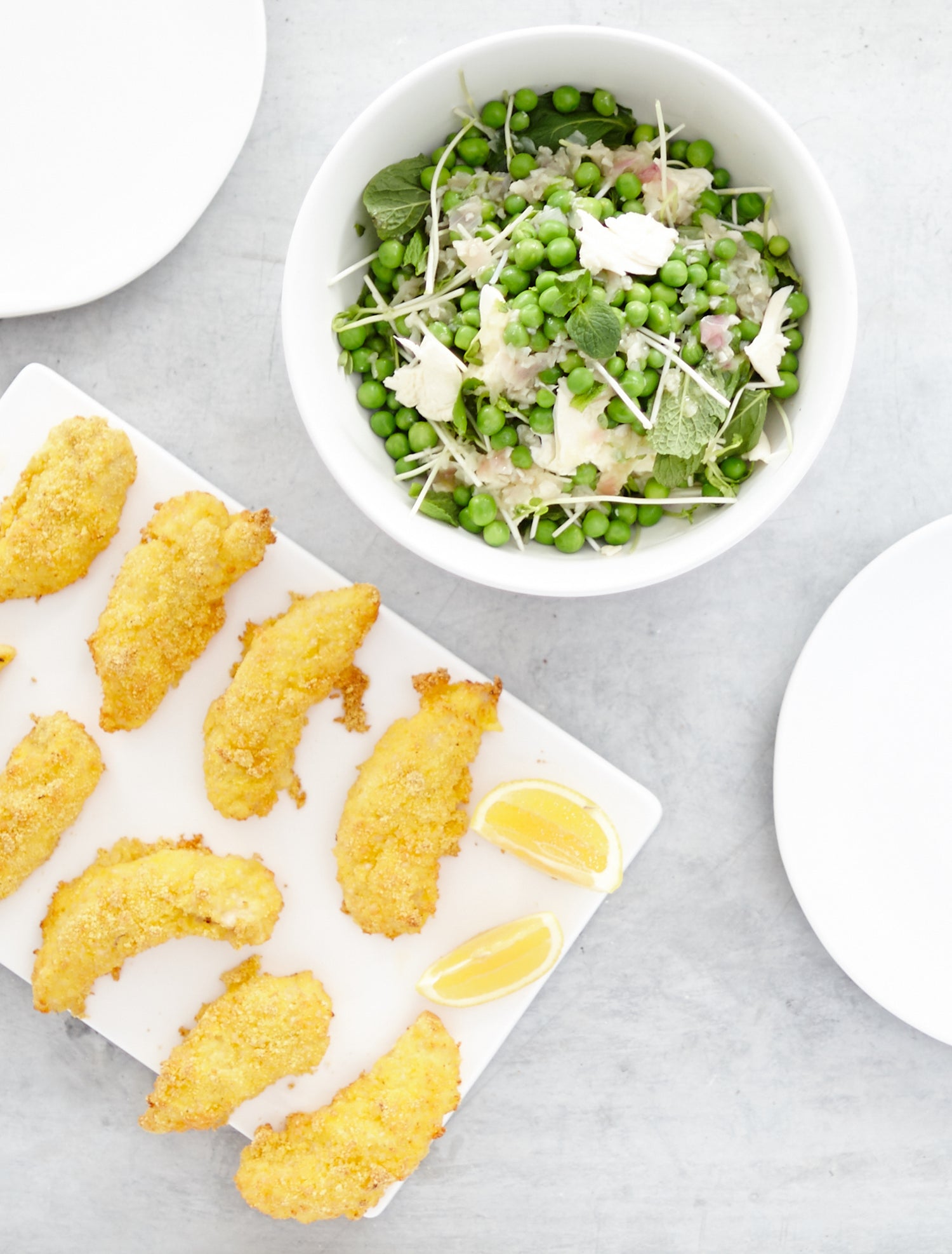 Polenta Crumbed Chicken W. Mint Pea Salad in the Thermomix | Recipe